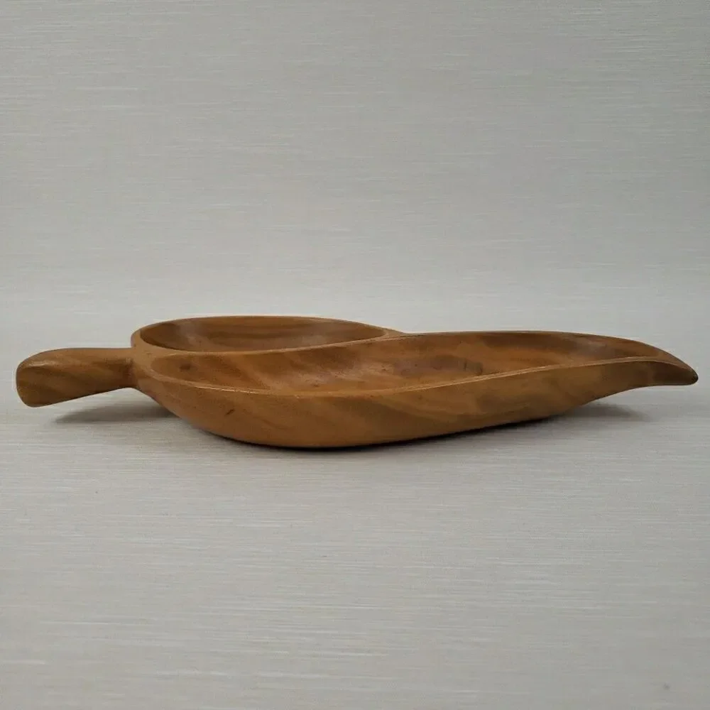 VTG Leilani Monkey Pod Wood Leaf Tray Hollywood Regency MCM Tiki Farmhouse